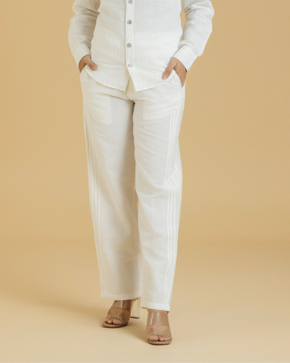 Hemp-Cotton Pintuck Tailored Women's Pants