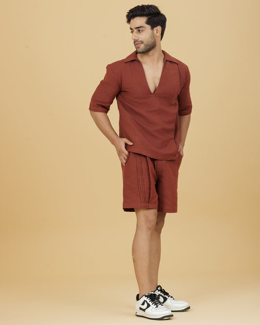 Brown Pintuck Detail Shorts