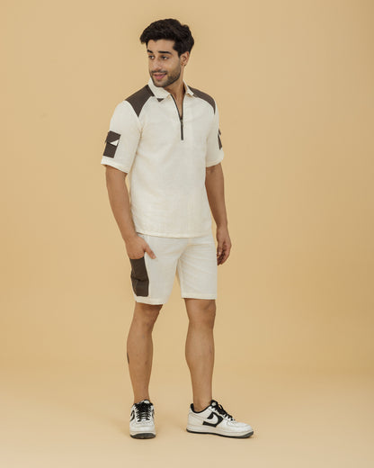 Men's beige Shorts with Brown Pockets