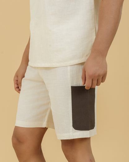 Men's beige Shorts with Brown Pockets