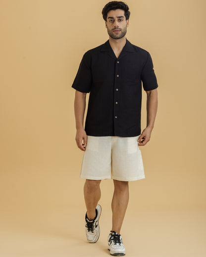 Cuban Collar Men's Shirt/ Black