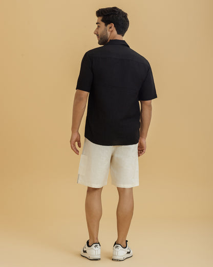 Cuban Collar Men's Shirt/ Black