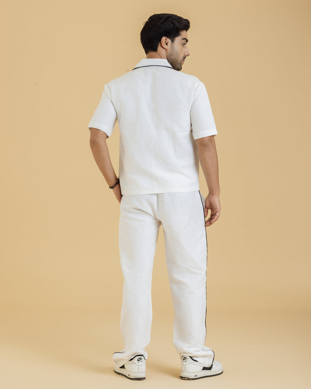 White Contrast Piped Men's Tailored Pants