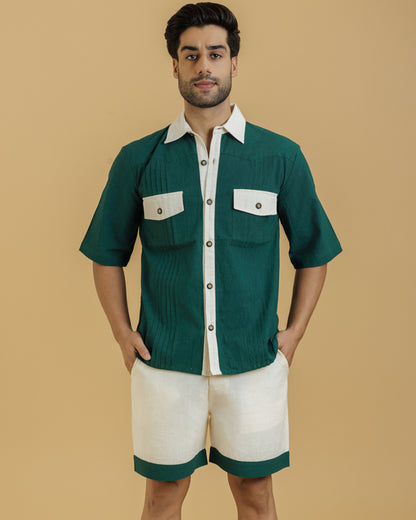 Green / Beige Men's Pintuck Shirt