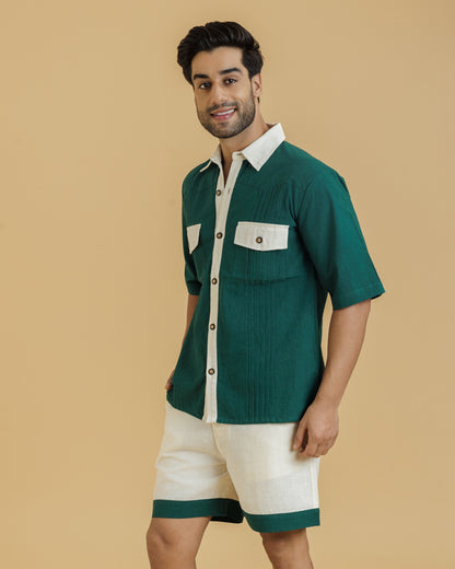 Men's beige Shorts with Green Patch
