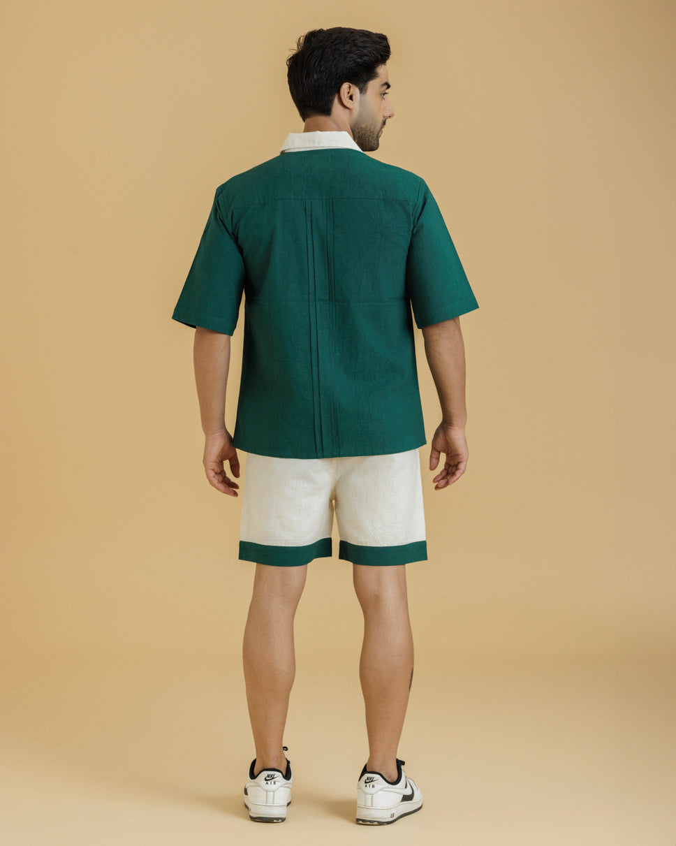 Green / Beige Men's Pintuck Shirt