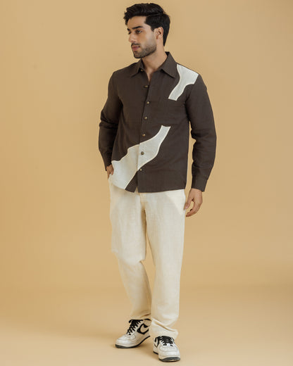 Brown Full Sleeves Patch Shirt