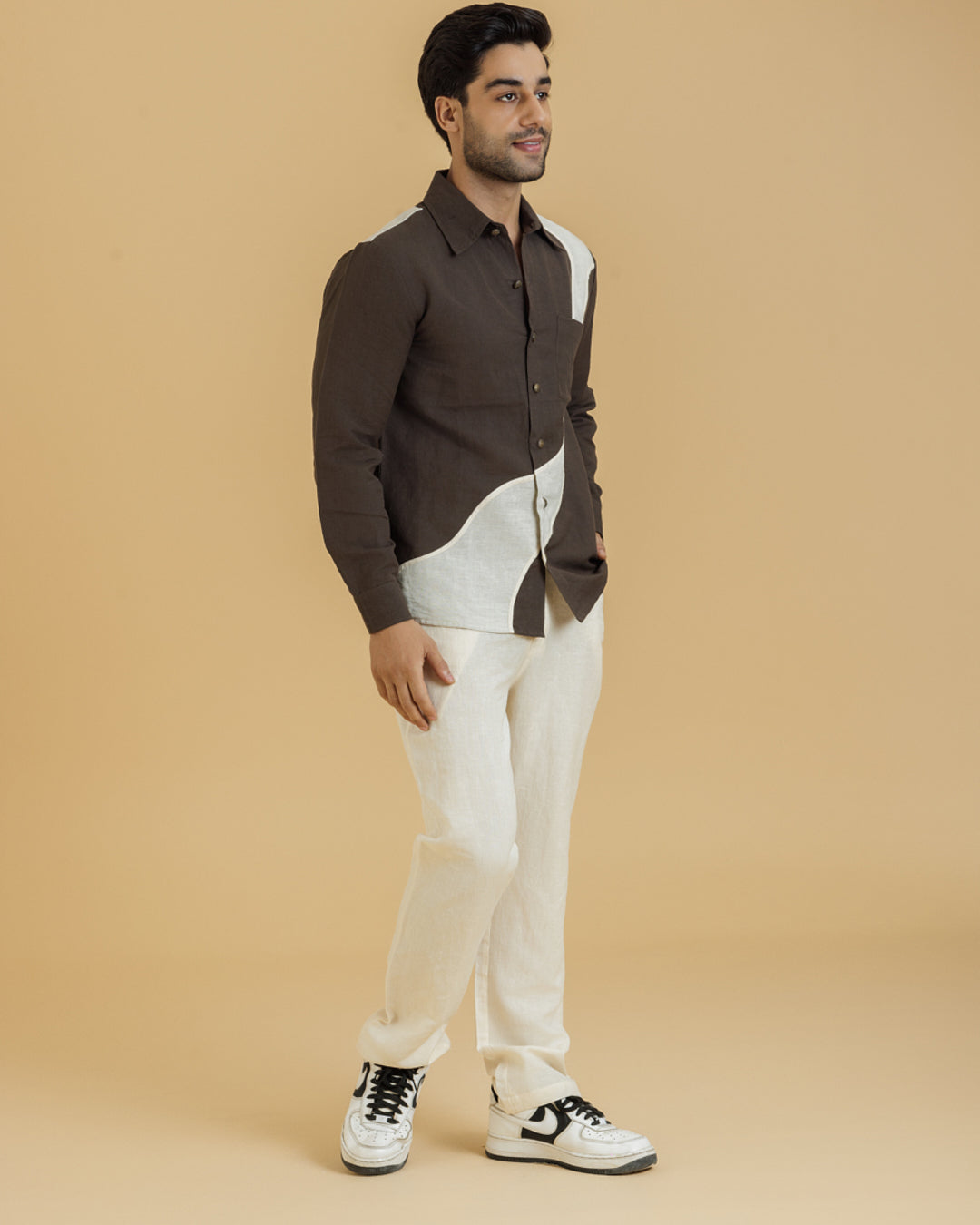 Brown Full Sleeves Patch Shirt