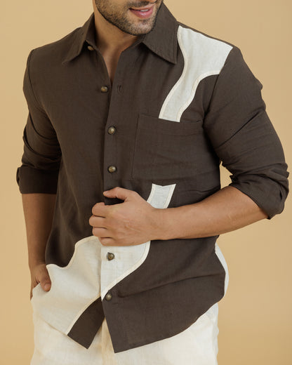 Brown Full Sleeves Patch Shirt