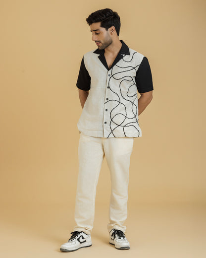 Cord Embroidery Off white Black Shirt