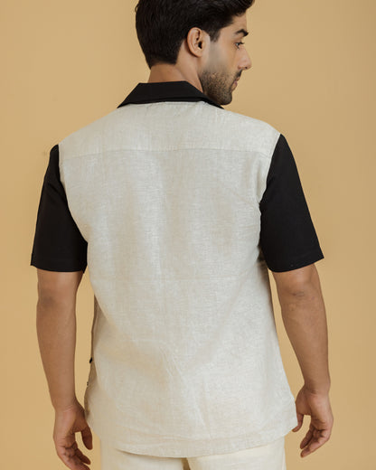 Cord Embroidery Off white Black Shirt