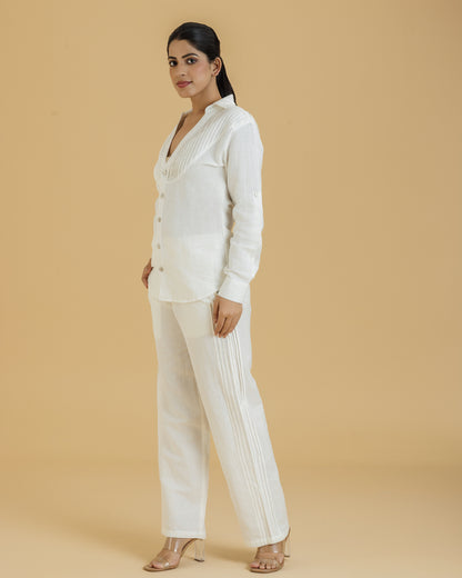 Hemp-Cotton Pintuck Tailored Women's Pants