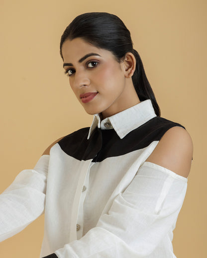 Women's contrast cold shoulder Shirt